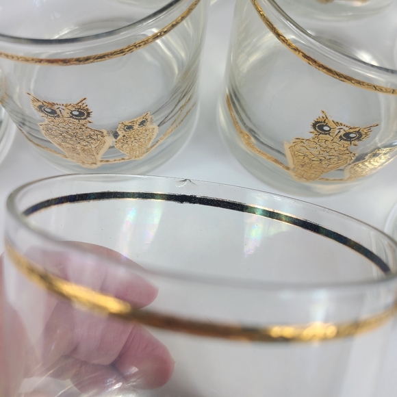 MID CENTURY VINTAGE LOW BALL GLASSES GOLD LEAF WITH OWLS SET OF 8 - Picture 13 of 13